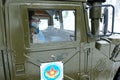 Almaty, Kazakhstan - 02.25.2021 : The cabin of military special equipment with the symbols of the Army of Kazakhstan