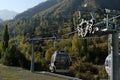 Almaty / Kazakhstan - 09.23.2020 : Cable car among the mountains and hills of Shymbulak