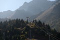 Almaty / Kazakhstan - 09.23.2020 : Cable car among the mountains and hills of Shymbulak