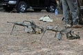 Almaty, Kazakhstan - 06.29.2013 : A camouflaged airsoft gun is lying on the ground