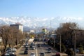 Almaty, Kazakhstan, Early spring time, mosque background of mountains Royalty Free Stock Photo