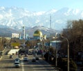 Almaty, Kazakhstan, Early spring time, mosque background of mountains Royalty Free Stock Photo