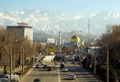 Almaty, Kazakhstan, Early spring time, mosque background of mountains Royalty Free Stock Photo