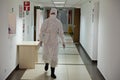 Almaty / Kazakhstan-03.16.2020: an emergency doctor walks along the hospital corridor Royalty Free Stock Photo