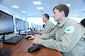 Almaty, Kazakhstan - 11.20.2015 : Employees of the mission control center of the KAZSAT satellite monitor telemetry data