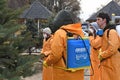 Almaty / Kazakhstan - 03.26.2020 : employees of the municipal service are disinfecting courtyards and houses of the city