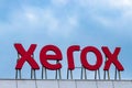 Almaty, Kazakhstan - July 15, 2021: The name of the American corporation Xerox 3D in letters on the roof of the building