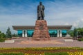 ALMATY, KAZAKHSTAN - JUNE 1, 2017: Abai Qunanbaiuly Abay Kunanbayev monument in Almaty, Kazakhstan. Republic Palace in the Royalty Free Stock Photo