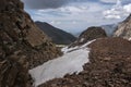 Almaty, Kazakhstan -near almaty . zailiyskiy alatau mountain range with even in the summer snow on the tops of the mountains Royalty Free Stock Photo