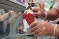 Almaty / Kazakhstan - 08.08.2018 : Shopping stalls selling ice cream with different fillings and flavors