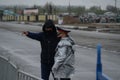 Almaty / Kazakhstan - 04.09.2020 : Work of the police and medics at the checkpoint before entering the city of Almaty during the