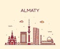 Almaty skyline city Kazakhstan vector linear style