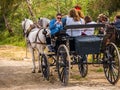 ALMAYATE, SPAIN - APRIL 22, 2018 Traditional Andalusian contest based on the presentation of the ability to drive horse with cart Royalty Free Stock Photo