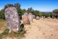 Almendres Cromlech, Ancient Megalithic Monument of Standing Stones Royalty Free Stock Photo