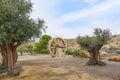 Almeria, Andalusia / Spain - September 20, 2019: Wooden wheel for lifting water in an old irrigation system. Mini Hollywood