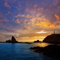 Almeria Cabo de Gata lighthouse sunset in Spain Royalty Free Stock Photo