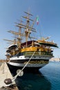 Almeria, Spain; July 8th 2018: Amerigo Vespucci is a training ship of year 1930. Stern. Rear view of the vessel. Tallship