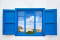 Almeria view from blue window of Mojacar Royalty Free Stock Photo