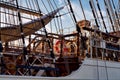 AlmerÃÂ­a, june 5th 2017: RNOV SHABAB OMAN sailing vessel. bridge with ship`s steering wheel Royalty Free Stock Photo