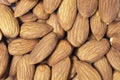 Almond background close up. Macro shot fresh almonds nuts background. Almond texture closeup. Almond heap texture background. Top