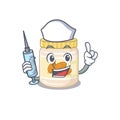 A almond butter hospitable Nurse character with a syringe Royalty Free Stock Photo