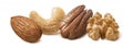 Almond, cashew, pecan, walnut isolated on white background. Horizontal layout