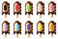 Almond chocolate ice cream pixel art.