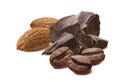 Almond chocolate mocha coffee beans isolated