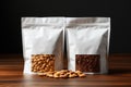 Almond and Coffee Pouches Mockup with Clear Window Display.