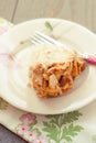 Almond crunch cake with fork