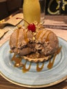 Almond dessert with chocolate ice cream Royalty Free Stock Photo