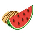 Almond dessert icon isometric vector. Almond cookie near watermelon piece icon