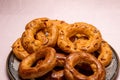 Almond doughnuts, homemade almond donuts. Homemade Spanish pastries with honey, butter and nuts Royalty Free Stock Photo
