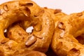 Almond doughnuts, homemade almond donuts. Homemade Spanish pastries with honey, butter and nuts Royalty Free Stock Photo