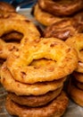 Almond doughnuts, homemade almond donuts. Homemade Spanish pastries with honey, butter and nuts Royalty Free Stock Photo