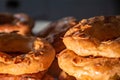 Almond doughnuts, homemade almond donuts. Homemade Spanish pastries with honey, butter and nuts Royalty Free Stock Photo