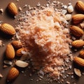 Almond nuts on a dark background close-up.