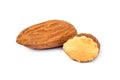 Almond and a half cut isolated on the white background