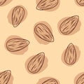 Almond hand drawn seamless pattern, vector Royalty Free Stock Photo