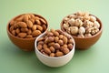 Almond, hazelnut, walnut mix in a bowl, perfect for nutrition