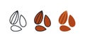 Almond icon. Linear color flat icons of nuts, contour, shape, outline isolated on white. Thin line. Modern design Royalty Free Stock Photo