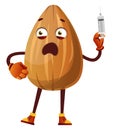 Almond with a injection in his hand, illustration, vector Royalty Free Stock Photo