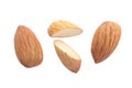 Almond isolated. Almonds on white background. Almond Top view. food background Royalty Free Stock Photo