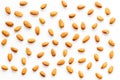 Almond kernels background on white table top-down Royalty Free Stock Photo