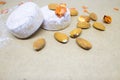 Almond mantecado, polvoron on a background of brown paper