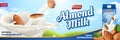Almond milk ads with liquid Royalty Free Stock Photo
