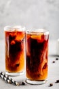 Almond milk cold brew coffee latte in tall .glasses Royalty Free Stock Photo