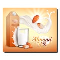 Almond milk drink glass poster vector