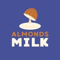Almond Milk Splash Logo on Deep Blue Background Flat Style Royalty Free Stock Photo