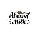 Almond milk typography logo. Trendy lettering text font. Packaging, sticker, banner design. Vector